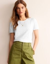 Boden Ali Jersey T-Shirt in White / feminine tee / short sleeve gathered shoulder T-shirts / women’s casual cotton tops / wardrobe essentials