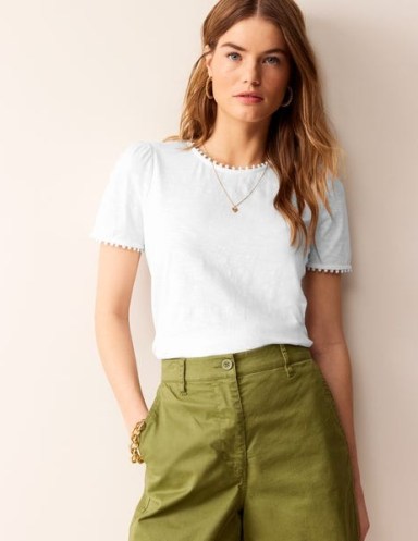 Boden Ali Jersey T-Shirt in White / feminine tee / short sleeve gathered shoulder T-shirts / women’s casual cotton tops / wardrobe essentials - flipped
