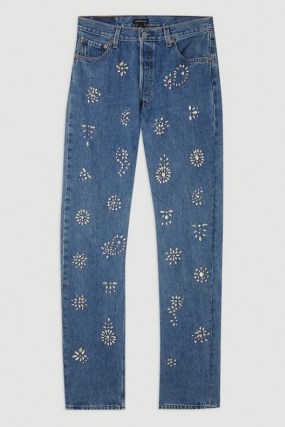KAREN MILLEN All Over Hand Embellished Vintage Jeans in Mid Wash – crystal covered denim fashion