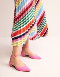 Boden Ankle Strap Point Flats in Festival Pink Suede | vibrant flat ankle strap shoes