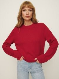 Reformation Anna Cotton Crewneck Sweater in Sundried Tomato ~ womens red organic cotton jumper ~ women’s relaxed fit sweaters ~ long sleeve crewneck jumpers