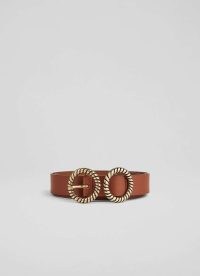L.K. BENNETT Arlo Brown Leather Double Metal Twist Belt ~ women’s buckled belts