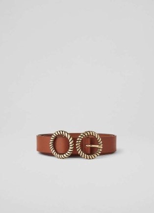 L.K. BENNETT Arlo Brown Leather Double Metal Twist Belt ~ women’s buckled belts - flipped