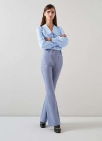 L.K. BENNETT Avery Pale Blue Italian Cotton Trousers – women’s 70s style trouser – womens luxury vintage inspired clothing