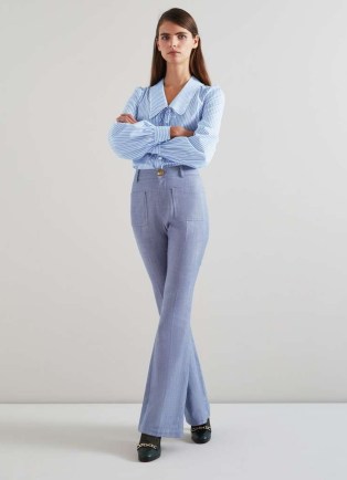 L.K. BENNETT Avery Pale Blue Italian Cotton Trousers – women’s 70s style trouser – womens luxury vintage inspired clothing - flipped
