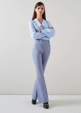 L.K. BENNETT Avery Pale Blue Italian Cotton Trousers – women’s 70s style trouser – womens luxury vintage inspired clothing