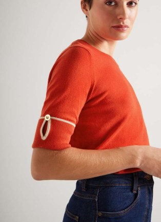 L.K. BENNETT Bea Red Short Sleeve Knitted Top ~ women’s keyhole arm detail tops - flipped