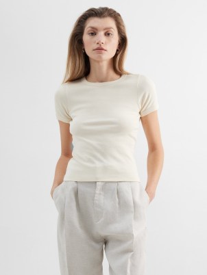FLORE FLORE Car organic-cotton jersey T-shirt in off white ~ women’s short sleeve tee ~ womens crewneck t-shirts - flipped