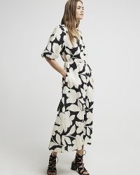 River Island Black Floral Puff Sleeve Shift Midi Dress | monochrome puffed sleeved dresses