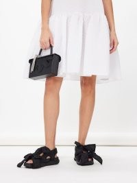 Cecilie Bahnsen Valeria bow-embellished cloqué sandals | women’s black oversized bow sandal | womens chunky flat sole summer shoes