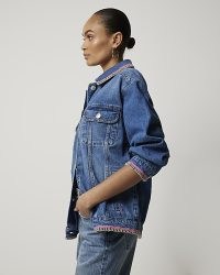 River Island Blue Crochet Trim Denim Jacket | women’s casual collared jackets