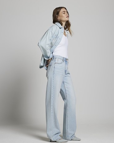 River Island Blue High Waisted Relaxed Straight Fit Jeans | fashionable denim clothes - flipped