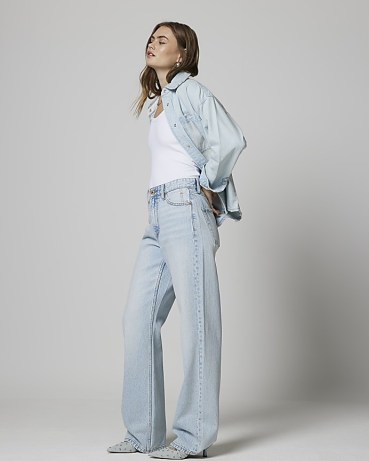 River Island Blue High Waisted Relaxed Straight Fit Jeans | fashionable denim clothes