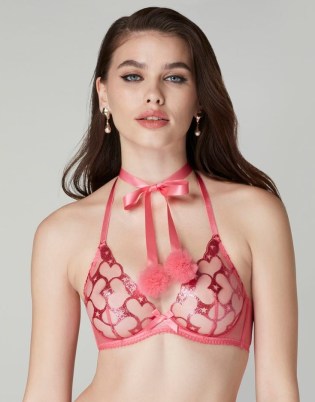 Agent Provocateur Bobbi Plunge Underwired Bra in Pink ~ luxury halterneck bras ~ luxe lingerie - flipped