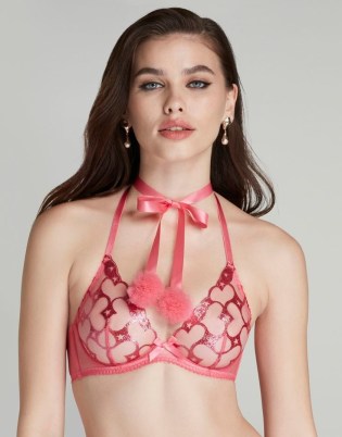Agent Provocateur Bobbi Plunge Underwired Bra in Pink ~ luxury halterneck bras ~ luxe lingerie