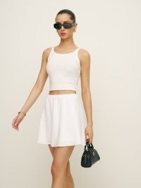 Reformation Brandy Linen Skirt in White / chic A-line mini skirts / spring and summer fashion 2024