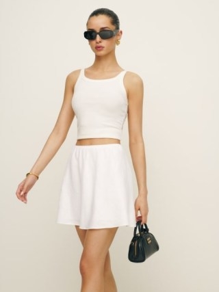 Reformation Brandy Linen Skirt in White / chic A-line mini skirts / spring and summer fashion 2024