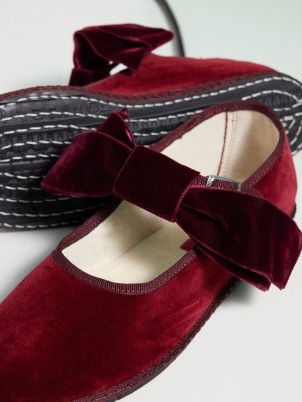 Vibi Venezia Bow-strap burgundy velvet Mary Jane flats – plush Mary Janes – luxe ballerinas