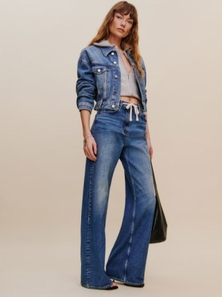 Reformation Cary Drawstring Waist Slouchy Wide Leg Jeans in Hemlock ~ women’s relaxed denim fashion - flipped