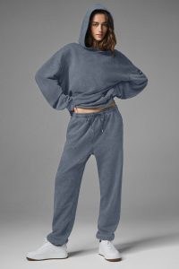 alo yoga CHILL VINTAGE WASH HOODIE in Bluestone Wash ~ boxy oversized hoodies ~ blue hooded relaxed fit tops