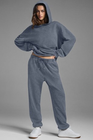 alo yoga CHILL VINTAGE WASH HOODIE in Bluestone Wash ~ boxy oversized hoodies ~ blue hooded relaxed fit tops - flipped