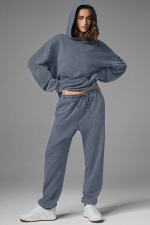 alo yoga CHILL VINTAGE WASH HOODIE in Bluestone Wash ~ boxy oversized hoodies ~ blue hooded relaxed fit tops