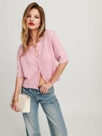 Reformation Claire Cashmere Cardigan in Babygirl ~ women’s pink relaxed fit cardigans