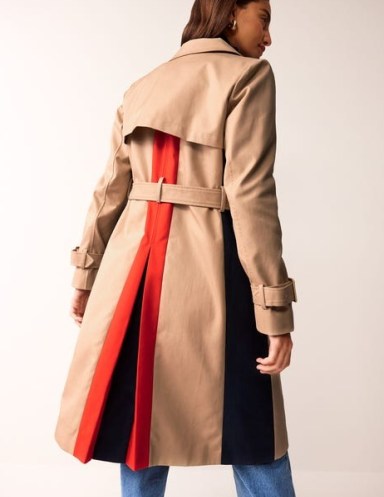 Boden Colour Block Trench Coat in Neutral with Stripe | women’s belted coats for spring 2024 - flipped
