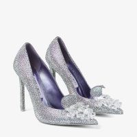 JIMMY CHOO Crystal Slipper 110 Iridescent Crystal Pointed-Toe Pumps with Hearts – fairytale courts – luxury occasion court shoes – red carpet heels