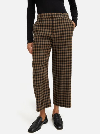 Jigsaw Dale Linen Check Trouser in Khaki – women’s cropped trousers – womens checked crop hem pant - flipped