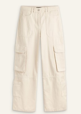 ME and EM Denim Baggy Cargo Jean in Ecru ~ women’s off white relaxed fit utility jeans - flipped