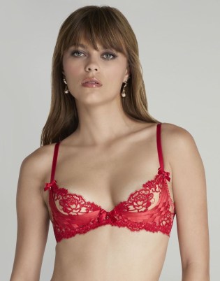 Agent Provocateur Dioni Plunge Underwired Bra in Red ~ luxury lingerie ~ glamorous semi sheer crystal droplet bras