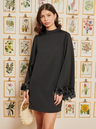 sister jane Helena Flower Mini Dress in Coal Black / floral applique evening dresses / vintage style party fashion