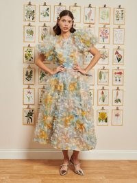 sister jane DREAM DELIGHTFUL THINGS Petally Midi Dress in Floral Multi / romantic puff sleeve party dresses