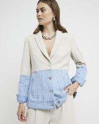 River Island Ecru Hybrid Denim Blazer | women’s colour block blazers | fashionable jackets