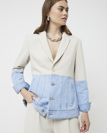 River Island Ecru Hybrid Denim Blazer | women’s colour block blazers | fashionable jackets - flipped