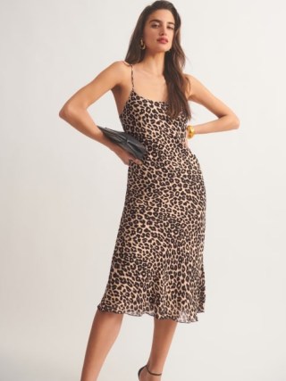 Reformation Emerick Dress in Leo / strappy leopard print slip dresses / evening fashion with animal prints - flipped