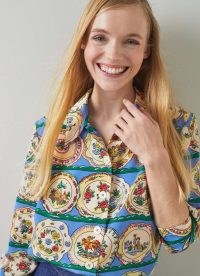 L.K. BENNETT Erica Plate Print Silk Blouse / women’s silky printed shirt / collared button up blouses