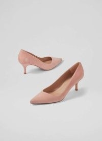 L.K. BEENETT Farah Pink Suede Asymmetric Kitten Heel Courts ~ kitten heel court shoes
