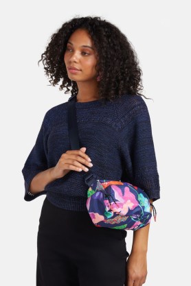 gorman Floral Croc Shoulder Bag Black / water resistant crossbody / sustainable cross body bags made with recycled materials - flipped