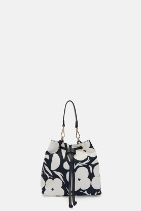 gorman Flower Bucket Bag / monochrome floral print bags / drawstring crossbody - flipped