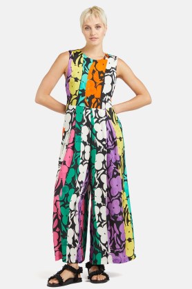 gorman Flower Stripe Pantsuit / floral multicoloured jumpsuit / striped sleeveless jumpsuits / women’s wide leg pantsuits - flipped