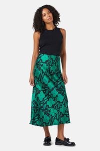 gorman Flower Stripe Slip Skirt / green satin floral print midi skirts