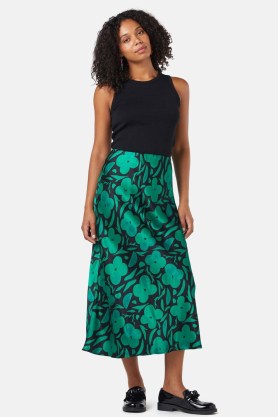 gorman Flower Stripe Slip Skirt / green satin floral print midi skirts