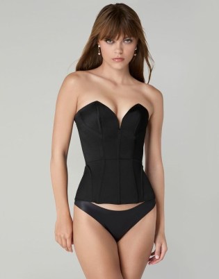Agent Provocateur Gena Satin Corset in Black ~ luxury plunging corsets ~ luxe shaping lingerie - flipped