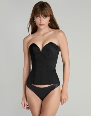 Agent Provocateur Gena Satin Corset in Black ~ luxury plunging corsets ~ luxe shaping lingerie