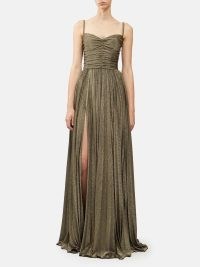 Dolce & Gabbana Gathered-bodice lamé gown in brown ~ strappy metallic fibre gowns ~ luxury event clothing ~ women’s designer evening dresses