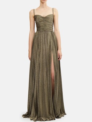 Dolce & Gabbana Gathered-bodice lamé gown in brown ~ strappy metallic fibre gowns ~ luxury event clothing ~ women’s designer evening dresses - flipped