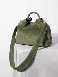 Elleme Raisin green suede handbag – luxe khaki top handle handbag – luxury shoulder bags