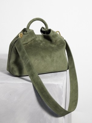 Elleme Raisin green suede handbag – luxe khaki top handle handbag – luxury shoulder bags - flipped